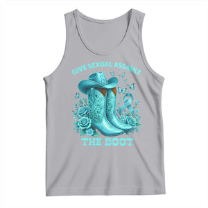 Give Sexual Assault The Boot Tank Top Cowgirl Awareness Month Teal Ribbon Support TS10 Athletic Heather Print Your Wear