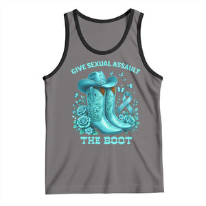 Give Sexual Assault The Boot Tank Top Cowgirl Awareness Month Teal Ribbon Support TS10 Deep Heather Black Print Your Wear