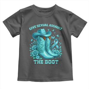 Give Sexual Assault The Boot Toddler T Shirt Cowgirl Awareness Month Teal Ribbon Support TS10 Dark Heather Print Your Wear
