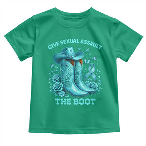 Give Sexual Assault The Boot Toddler T Shirt Cowgirl Awareness Month Teal Ribbon Support TS10 Irish Green Print Your Wear