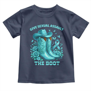 Give Sexual Assault The Boot Toddler T Shirt Cowgirl Awareness Month Teal Ribbon Support TS10 Navy Print Your Wear