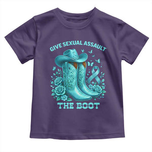 Give Sexual Assault The Boot Toddler T Shirt Cowgirl Awareness Month Teal Ribbon Support TS10 Purple Print Your Wear