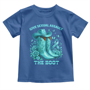 Give Sexual Assault The Boot Toddler T Shirt Cowgirl Awareness Month Teal Ribbon Support TS10 Royal Blue Print Your Wear