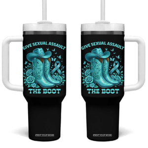 Give Sexual Assault The Boot Tumbler With Handle Cowgirl Awareness Month Teal Ribbon Support TS10 One Size: 40 oz Black Print Your Wear