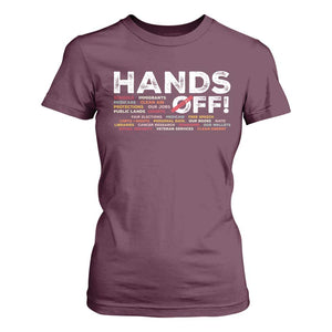 Hands Off T Shirt For Women Social Security And Medicare Protest TS10 Maroon Print Your Wear