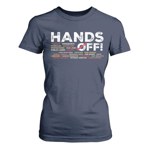 Hands Off T Shirt For Women Social Security And Medicare Protest TS10 Navy Print Your Wear