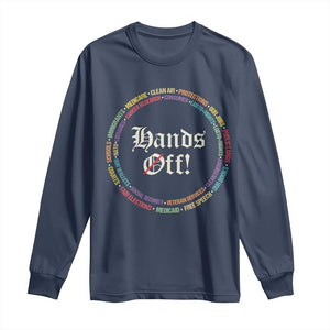 Hands Off Long Sleeve Shirt Human Rights Social Security And Medicare Protest TS10 Navy Print Your Wear