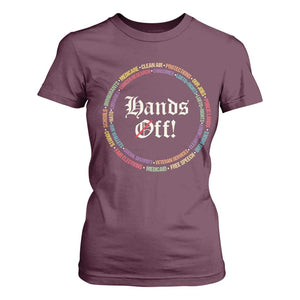 Hands Off T Shirt For Women Human Rights Social Security And Medicare Protest TS10 Maroon Print Your Wear
