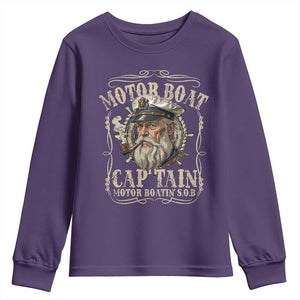 Motor Boat Captain Youth Sweatshirt Funny Pontoon Boating Motor Boatin Lake TS10 Purple Print Your Wear