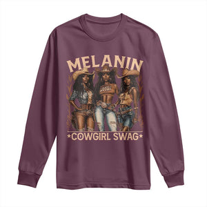 Melanin Cowgirls Long Sleeve Shirt Black History Month African Melanin Pride TS10 Maroon Print Your Wear