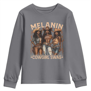 Melanin Cowgirls Youth Sweatshirt Black History Month African Melanin Pride TS10 Charcoal Print Your Wear