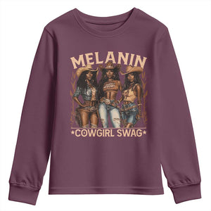 Melanin Cowgirls Youth Sweatshirt Black History Month African Melanin Pride TS10 Maroon Print Your Wear