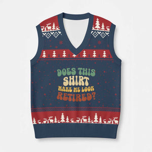 Funny Retirement Does This Make Me Look Retired V-Neck Knit Sweater Vest Groovy Retirement TS10 Navy Red Print Your Wear