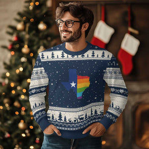 LGBTQ Texas State Flag Ugly Christmas Sweater TS10 Navy Beige Print Your Wear