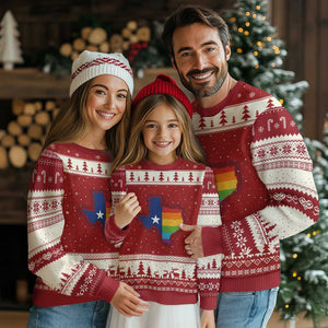 LGBTQ Texas State Flag Ugly Christmas Sweater TS10 Red Beige Print Your Wear