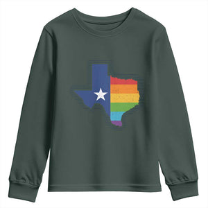 LGBTQ Texas State Flag Youth Sweatshirt TS10 Dark Forest Green Print Your Wear