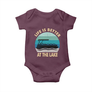 Funny Lake Life Baby Onesie Vintage Life is Better at The Lake Pontoon Boat TS10 Maroon Print Your Wear