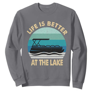 Funny Lake Life Sweatshirt Vintage Life is Better at The Lake Pontoon Boat TS10 Charcoal Print Your Wear