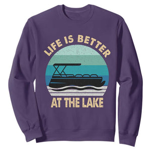 Funny Lake Life Sweatshirt Vintage Life is Better at The Lake Pontoon Boat TS10 Purple Print Your Wear