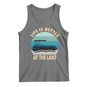 Funny Lake Life Tank Top Vintage Life is Better at The Lake Pontoon Boat TS10 Black Heather Print Your Wear