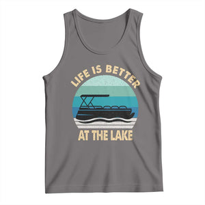 Funny Lake Life Tank Top Vintage Life is Better at The Lake Pontoon Boat TS10 Deep Heather Print Your Wear