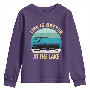Funny Lake Life Youth Sweatshirt Vintage Life is Better at The Lake Pontoon Boat TS10 Purple Print Your Wear