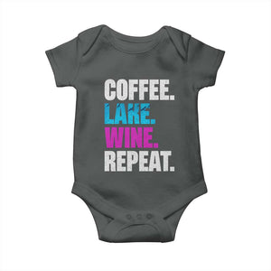 Funny Lake Life Baby Onesie Coffee Lake Wine Repeat TS10 Dark Heather Print Your Wear