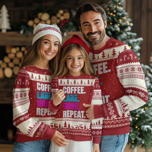Funny Lake Life Ugly Christmas Sweater Coffee Lake Wine Repeat TS10 Red Beige Print Your Wear