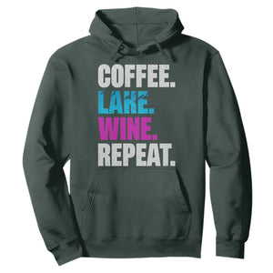 Funny Lake Life Hoodie Coffee Lake Wine Repeat TS10 Dark Forest Green Print Your Wear