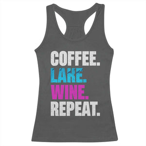 Funny Lake Life Racerback Tank Top Coffee Lake Wine Repeat TS10 Dark Heather Print Your Wear