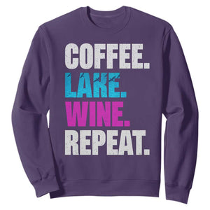 Funny Lake Life Sweatshirt Coffee Lake Wine Repeat TS10 Purple Print Your Wear