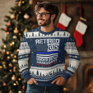 Police Retirement 2025 Ugly Christmas Sweater Funny Retired Under New Management See Wife For Details TS10 Navy Beige Print Your Wear