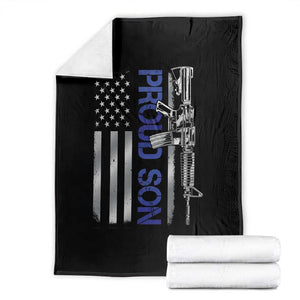 Proud Son of a Police Dad Throw Blanket Gun American Flag Family Support
