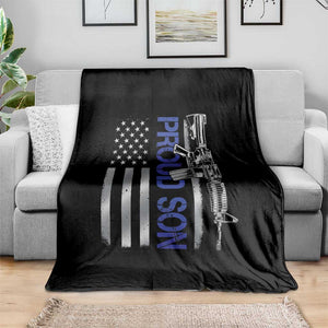 Proud Son of a Police Dad Throw Blanket Gun American Flag Family Support