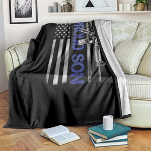Proud Son of a Police Dad Throw Blanket Gun American Flag Family Support