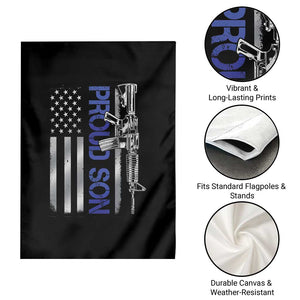 Proud Son of a Police Dad Garden Flag Gun American Flag Family Support