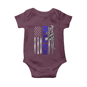 Proud Son of a Police Dad Baby Onesie Gun American Flag Family Support