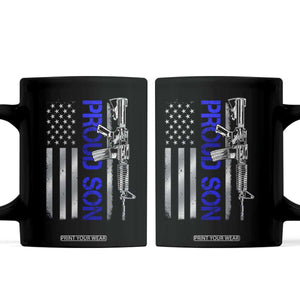 Proud Son of a Police Dad Coffee Mug Gun American Flag Family Support