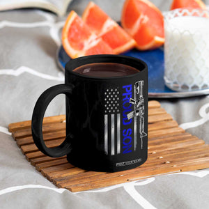 Proud Son of a Police Dad Coffee Mug Gun American Flag Family Support