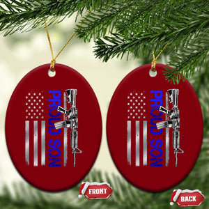 Proud Son of a Police Dad Ceramic Ornament Gun American Flag Family Support