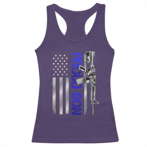 Proud Son of a Police Dad Racerback Tank Top Gun American Flag Family Support
