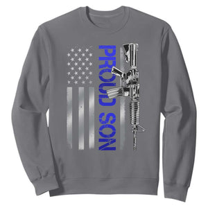 Proud Son of a Police Dad Sweatshirt Gun American Flag Family Support