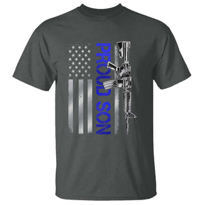 Proud Son of a Police Dad T Shirt Gun American Flag Family Support
