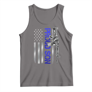Proud Son of a Police Dad Tank Top Gun American Flag Family Support