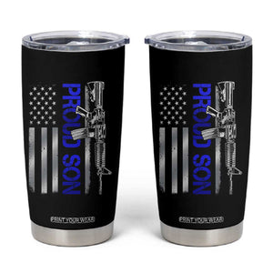 Proud Son of a Police Dad Tumbler Cup Gun American Flag Family Support