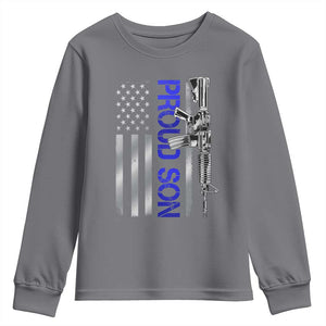 Proud Son of a Police Dad Youth Sweatshirt Gun American Flag Family Support