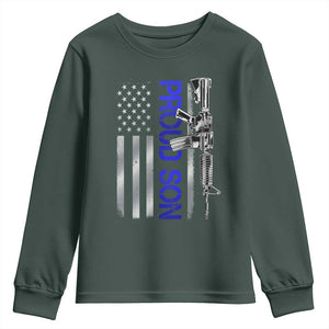 Proud Son of a Police Dad Youth Sweatshirt Gun American Flag Family Support
