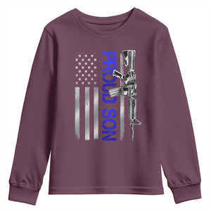 Proud Son of a Police Dad Youth Sweatshirt Gun American Flag Family Support