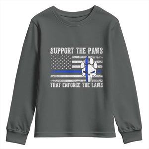Police K9 Youth Sweatshirt Support The Paws That Enforce The Laws US Flag TS10 Dark Heather Print Your Wear