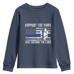 Police K9 Youth Sweatshirt Support The Paws That Enforce The Laws US Flag TS10 Navy Print Your Wear
